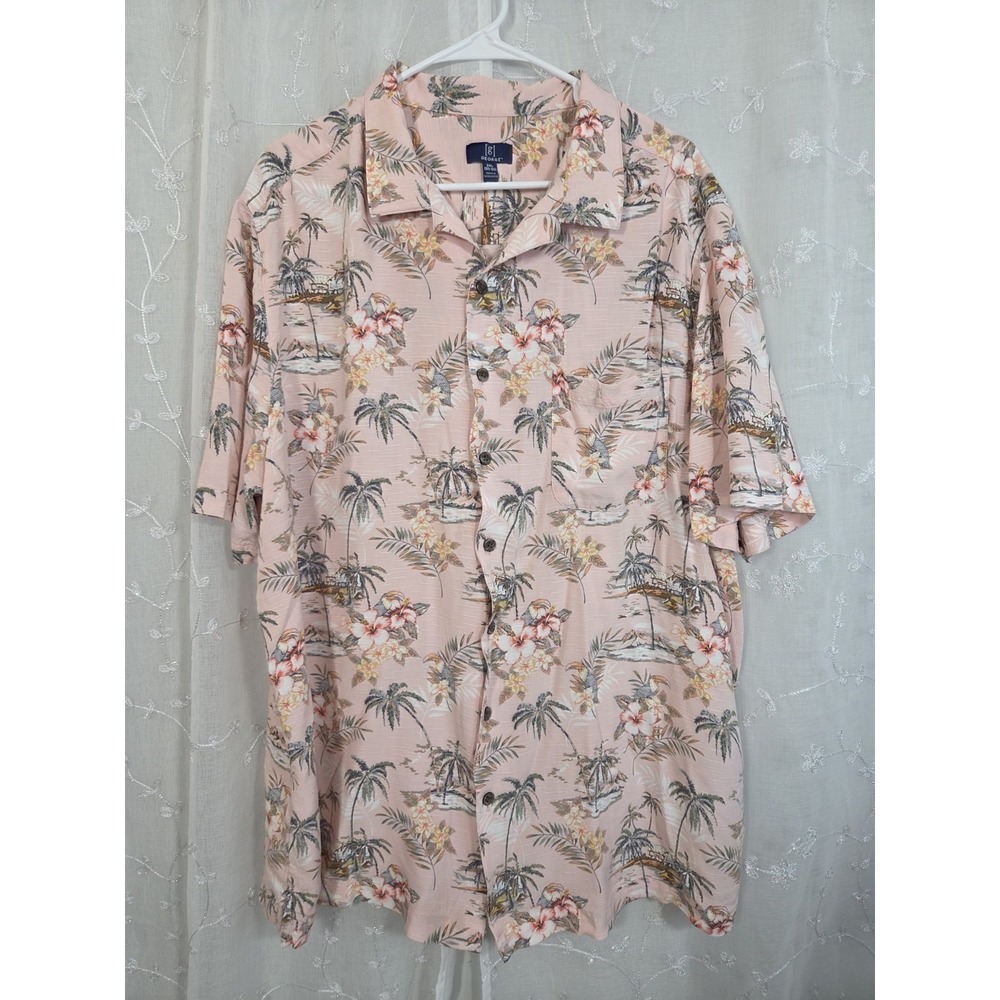 GEORGE Pink Peach Hawaiian Shirt Island Palm‎ Tree 2XL